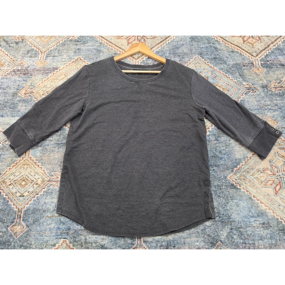 Jane Delancey Gray Crewneck Sweatshirt Women's Large 3/4 Sleeve Button Cuff... - Picture 3 of 11